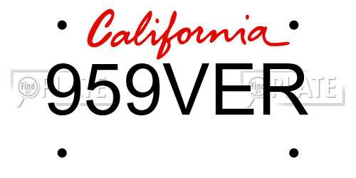 959VER California License Plate