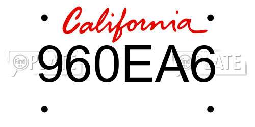 960EA6 California License Plate