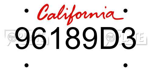 96189D3 California License Plate