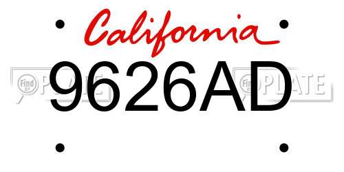 9626AD California License Plate