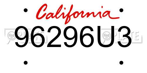 96296U3 California License Plate