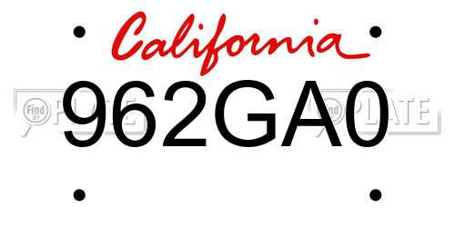 962GA0 California License Plate