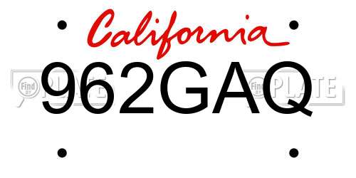 962GAQ California License Plate