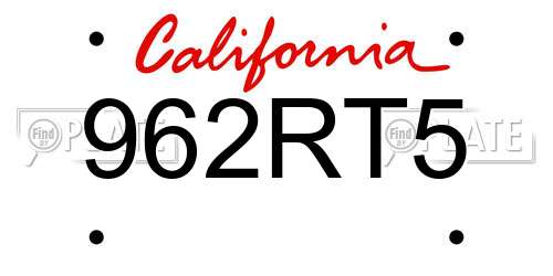 962RT5 California License Plate