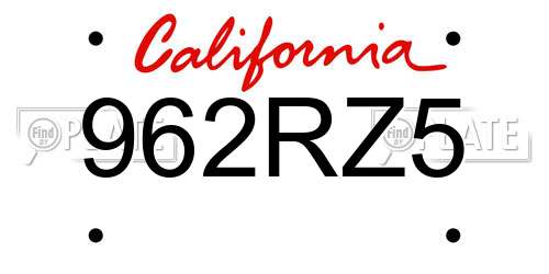 962RZ5 California License Plate