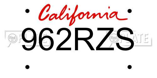 962RZS California License Plate