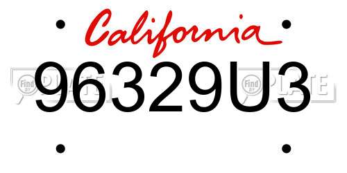 96329U3 California License Plate