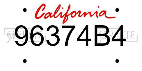 96374B4 California License Plate