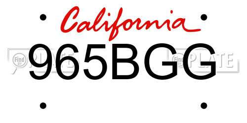 965BGG California License Plate