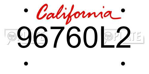 96760L2 California License Plate