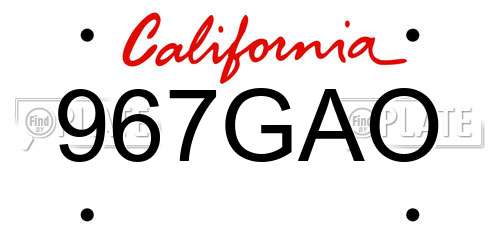 967GAO California License Plate