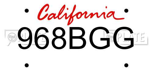 968BGG California License Plate