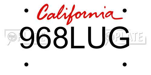 968LUG California License Plate