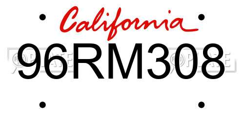 96RM308 California License Plate