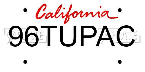 96TUPAC California License Plate
