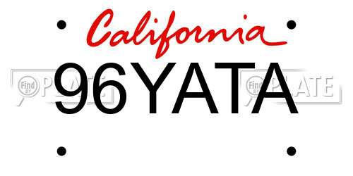 96YATA California License Plate