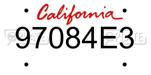 97084E3 California License Plate