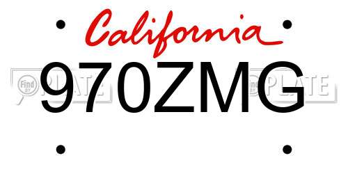 970ZMG California License Plate