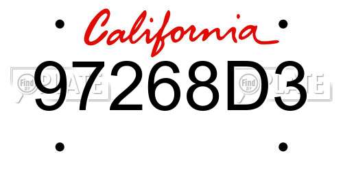 97268D3 California License Plate