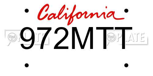 972MTT California License Plate