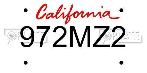 972MZ2 California License Plate