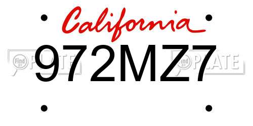972MZ7 California License Plate