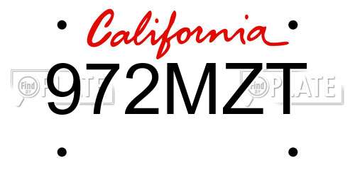 972MZT California License Plate
