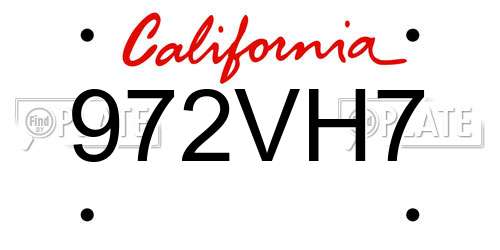 972VH7 California License Plate
