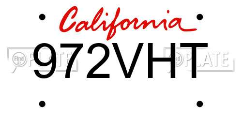 972VHT California License Plate