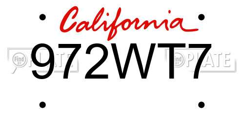 972WT7 California License Plate
