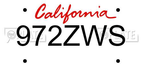 972ZWS California License Plate