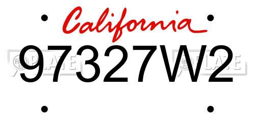 97327W2 California License Plate