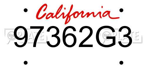97362G3 California License Plate