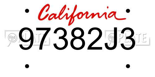 97382J3 California License Plate