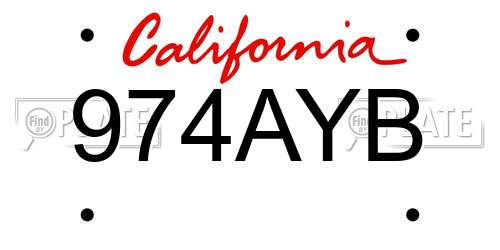 974AYB California License Plate