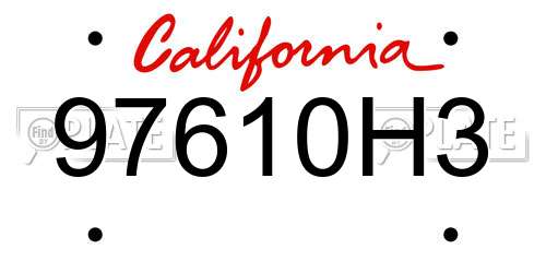 97610H3 California License Plate