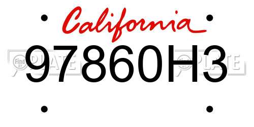 97860H3 California License Plate