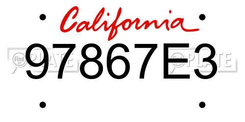 97867E3 California License Plate