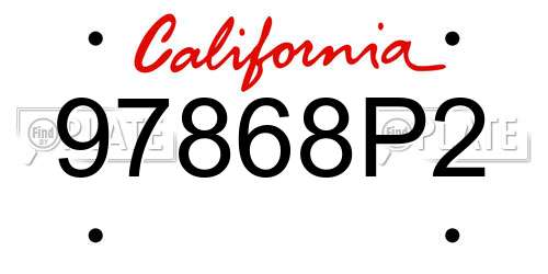 97868P2 California License Plate