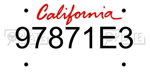 97871E3 California License Plate