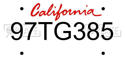 97TG385 California License Plate