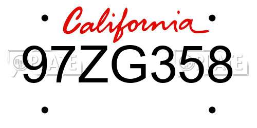 97ZG358 California License Plate