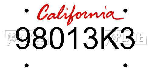 98013K3 California License Plate