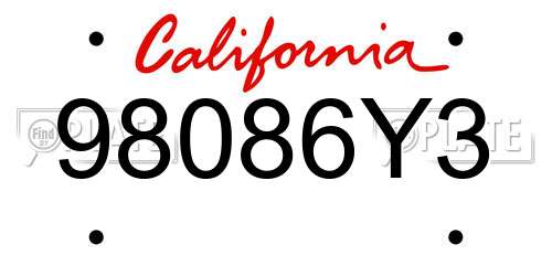 98086Y3 California License Plate