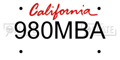 980MBA California License Plate