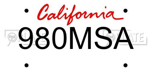 980MSA California License Plate