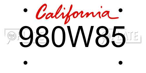 980W85 California License Plate