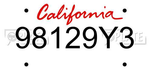 98129Y3 California License Plate