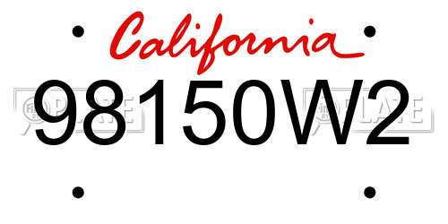 98150W2 California License Plate