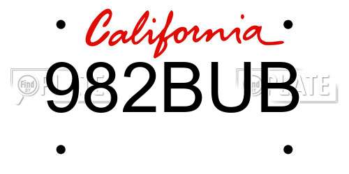 982BUB California License Plate